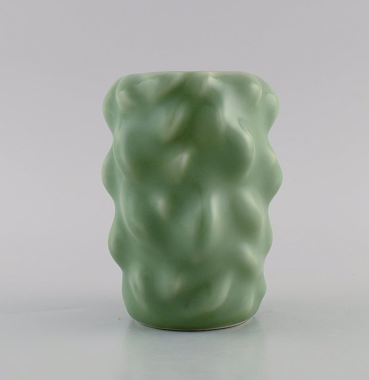 Axel Salto for Royal Copenhagen. Early vase in glazed stoneware. Budded style. Beautiful celadon glaze. 1930s / 40s.