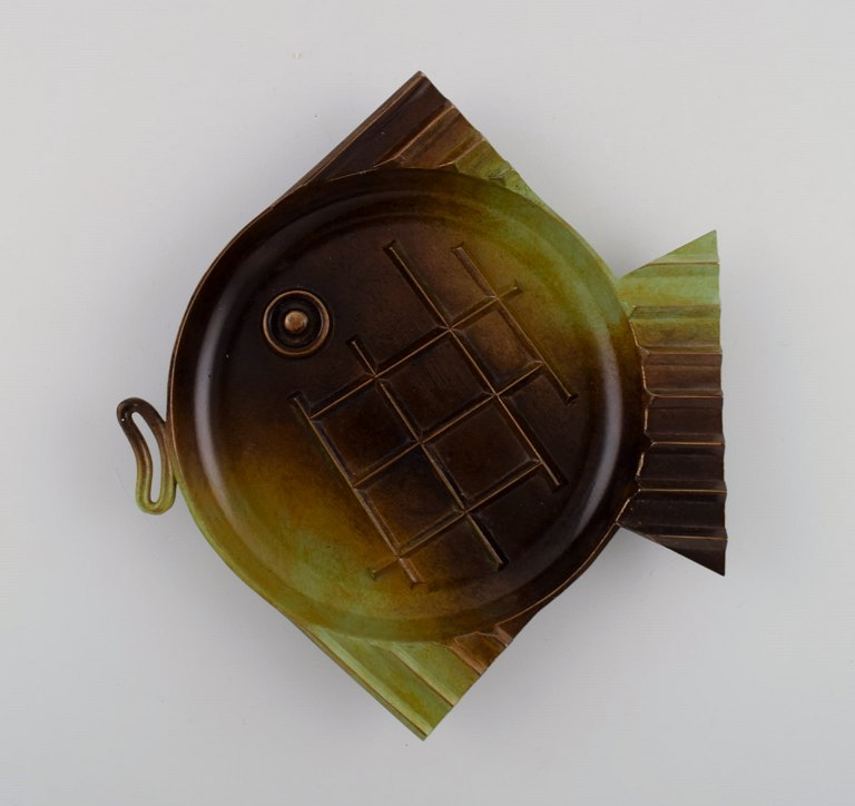 Ystad Brons, Sweden. Art deco dish in bronze shaped like a fish. 1940s.