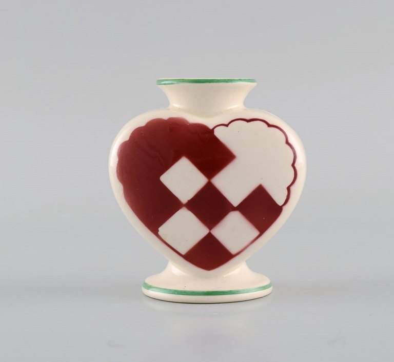 Rare Aluminia Christmas heart vase / candleholder in red faience.