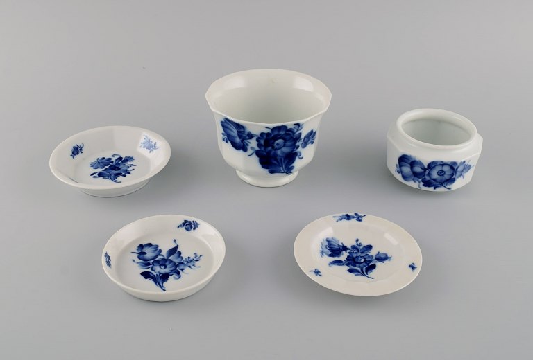 Royal Copenhagen Blue Flower Angular. Two bowls and three small dishes.