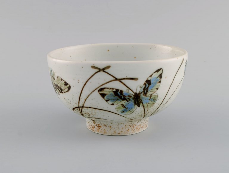 Nils Thorsson for Royal Copenhagen. Rare bowl in glazed faience decorated with butterflies. 1970s.