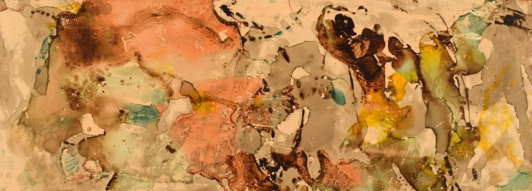 Elin Svipdag (1905–1987), listed Swedish artist. Mixed media on board. "By the Sea". Dated 1970.