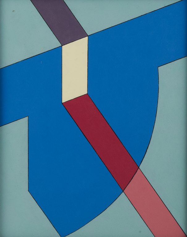 Kristin Rapp, listed Swedish artist, oil on panel. Composition with geometric forms.