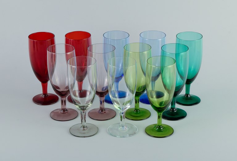 Lennart Rosén for Reijmyre, twelve colored "Lorry" wine glasses in six different colours.
