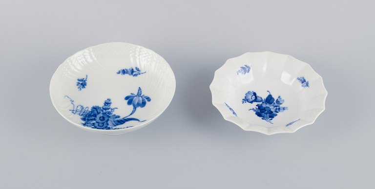 Royal Copenhagen, Blue Flower, hand-painted porcelain dish and bowl.