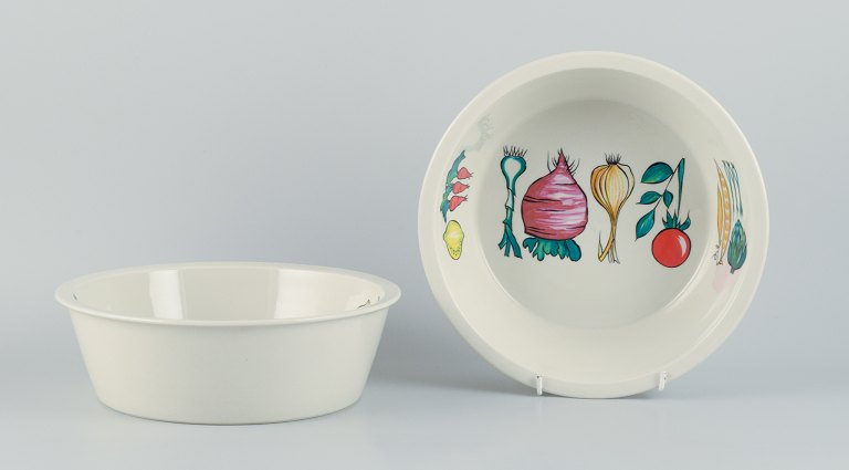 Villeroy & Boch, Luxembourg, two large "Primabella" stoneware bowls featuring various vegetable motifs.