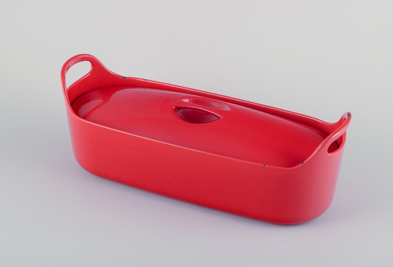 Timo Sarpaneva for Rosenlew, Finland. Rare fish terrine in cast iron with red enamel.