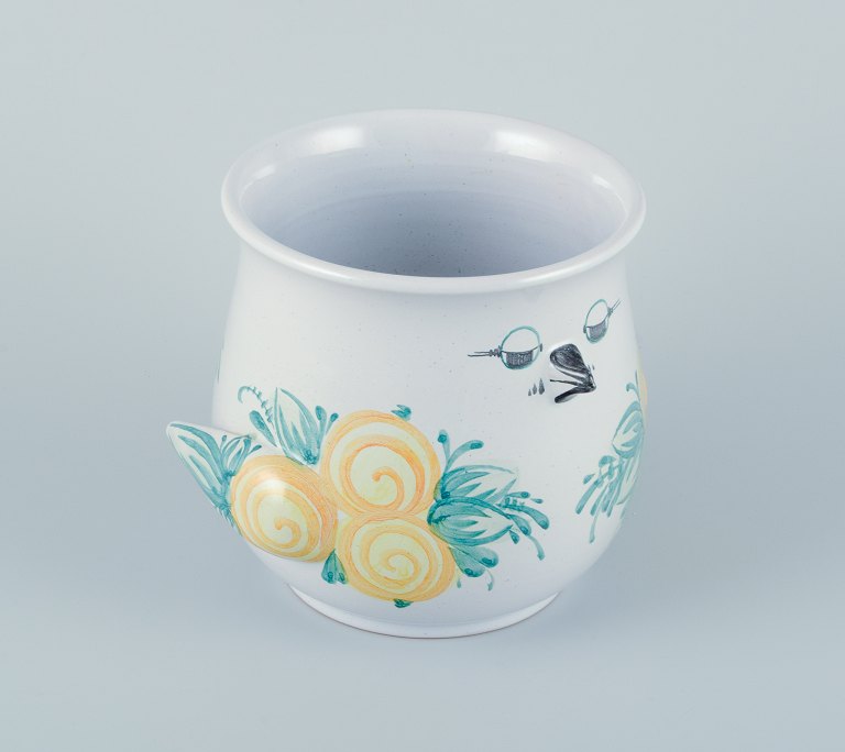Bjørn Wiinblad (1918-2006) for Det Blå Hus, Denmark.Unique ceramic plant pot holder shaped like a bird. Glazed in green and yellow tones.