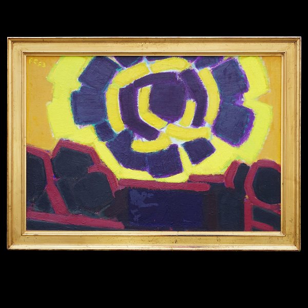 Frede Christoffersen, 1919-87, Öl auf Leinen. Signiert und datiert 1953. "Abend. Nørre Lyngby. 1953". Lichtmasse: 75x108cm. Mit Rahmen: 90x123cm