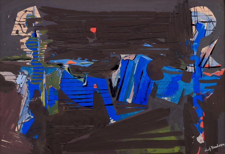 Leif Knudsen (1928-1975), Swedish artist. Mixed media on paper.Abstract composition.