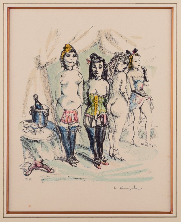 Léonard Tsuguharu Foujita (1886–1968) japansk/fransk kunstner.Farvelitografi på papir.