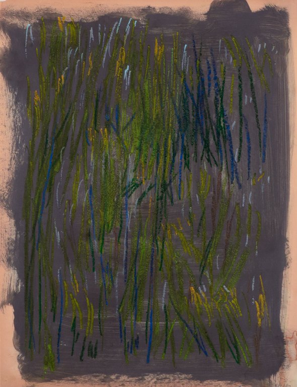 Monique Beucher (1934), French artist. Mixed media on paper.Abstract composition. Colorful palette.