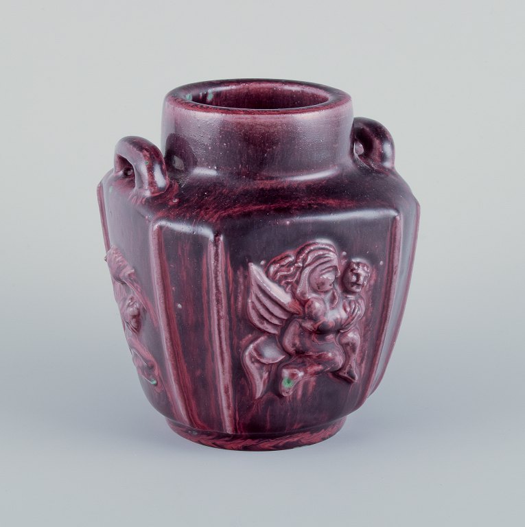 Bode Willumsen for Royal Copenhagen. Ceramic vase with mythological motifs. Ox-blood glaze.