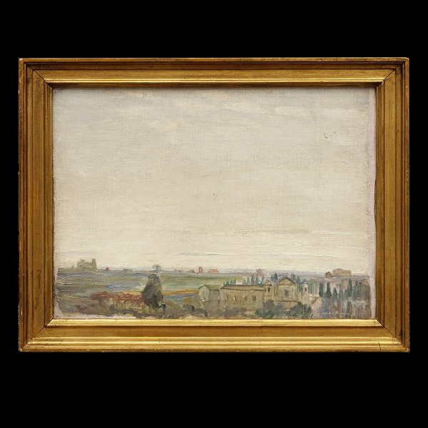 Johan Rohde, 1856-1935, oil on canvas. View from Rome. Signed. Visible size: 27x36cm. With frame: 34x43cm