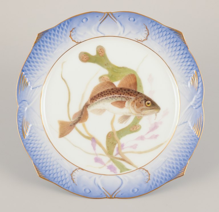 Royal Copenhagen Fauna Danica fish plate. Hand-painted fish motif with gold decoration.