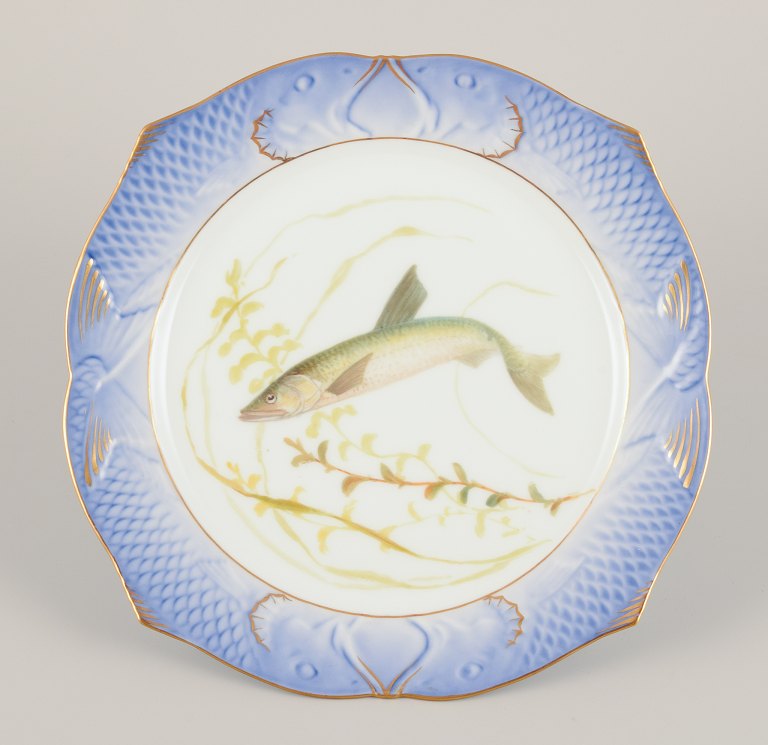 Royal Copenhagen Fauna Danica fish plate. Hand-painted fish motif with gold decoration.