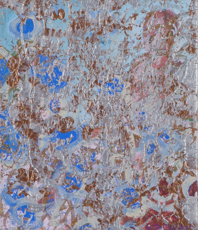 Lotte Kjøller, Danish artist. Mixed media on canvas. Abstract composition.