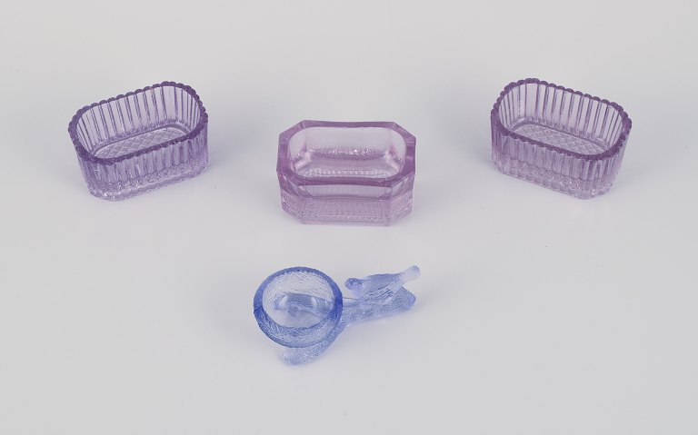 Fåglavik Glasbruk (1874-1980), Sweden.Four salt cellars in colored glass. Purple handcrafted glass.