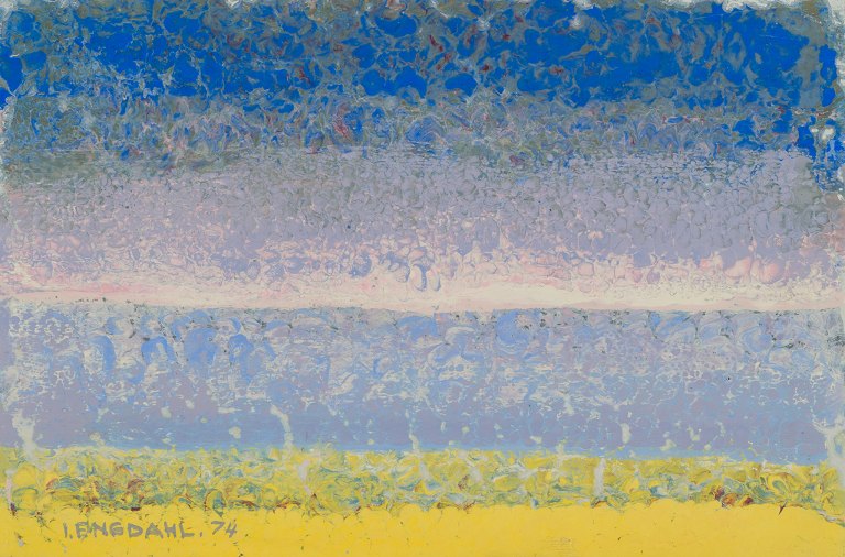 Ingvar Dahl, Swedish artist. Oil on panel. Abstract landscape with a glossy 
surface.