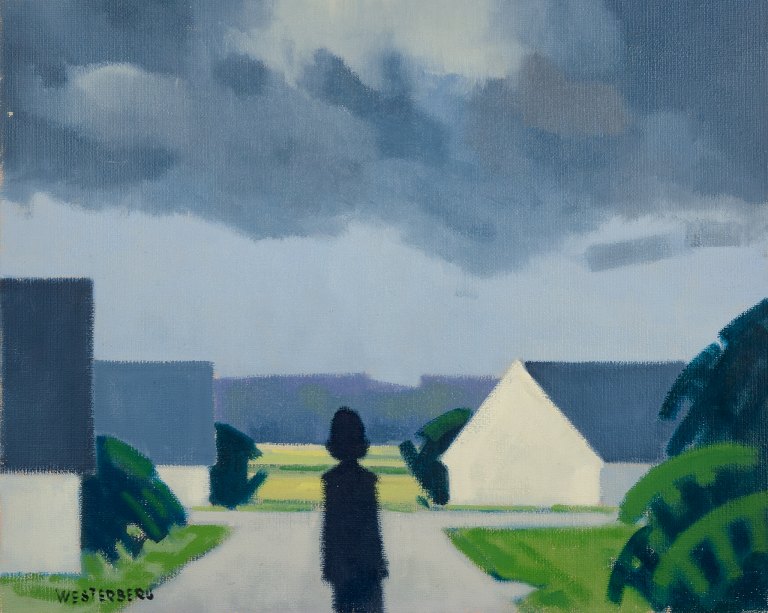 K. Westerberg alias Knud Horup, Danish artist.Oil on canvas.Landscape with figure.