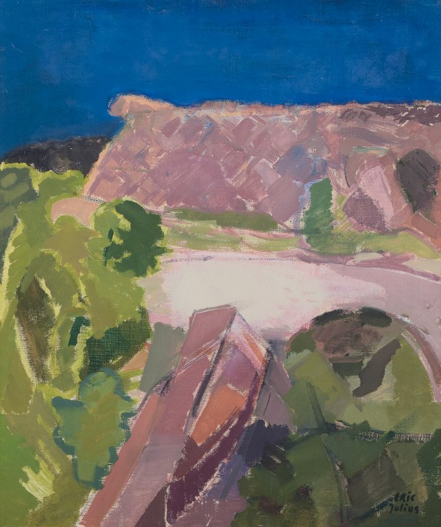 Eric Julius (1920-1995), Swedish artist. Oil on canvas.Swedish landscape with cliffs.