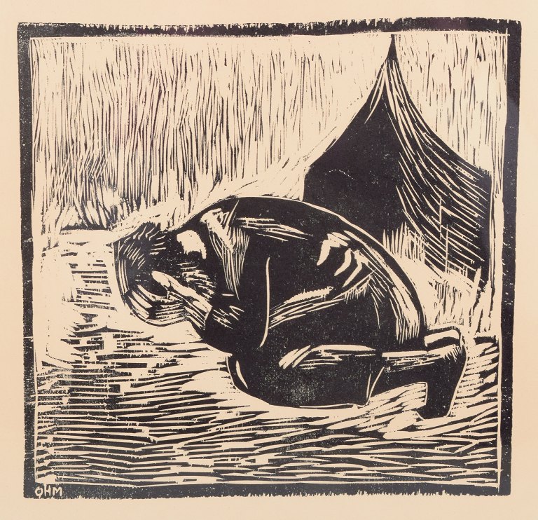 Olivia Holm-Møller, Danish artist, woodcut on paper."The Story of Jonah".