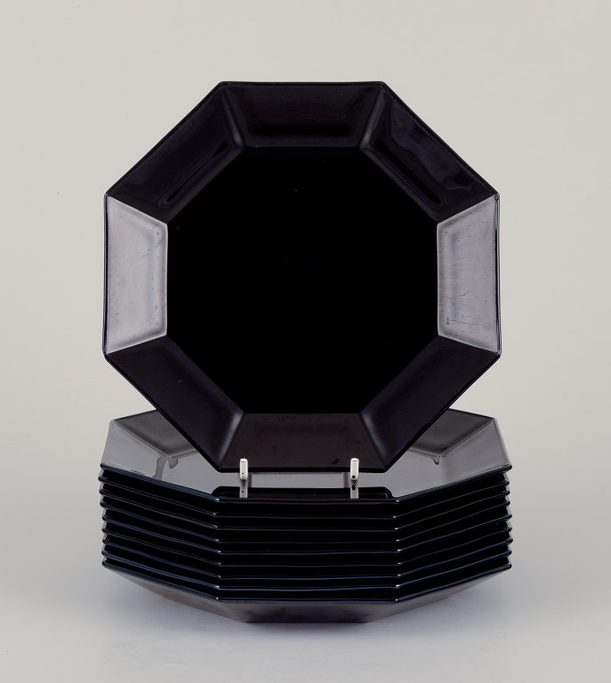 Arcoroc, France.A set of nine octagonal plates in black glass.