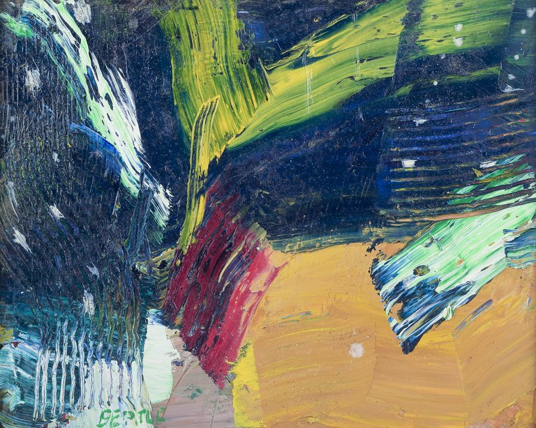 Lars Bertle, svensk kunstner, olie på plade.
Abstrakt komposition.