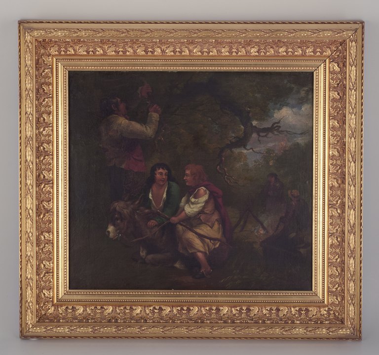 George Morland  (1763-1804) , olie på lærred.
Motiv: En gruppe med æsel holder hvil i skoven.