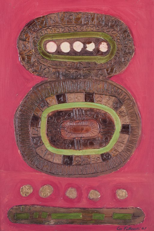 Leopold Falkowski (1913-1994). Polsk kunstner.
Olie på plade.
Abstrakt komposition.
