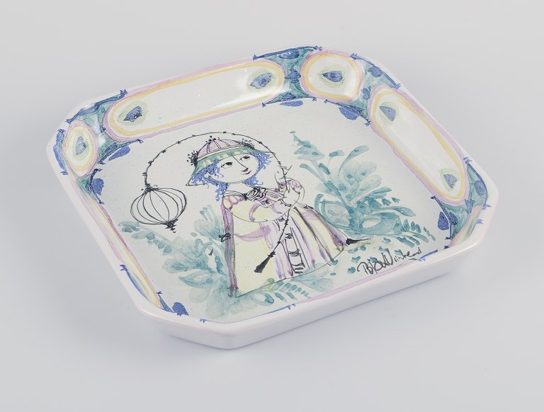 Bjørn Wiinblad for Det Blå Hus.Unika ottekantet fad/vægrelief i keramik.