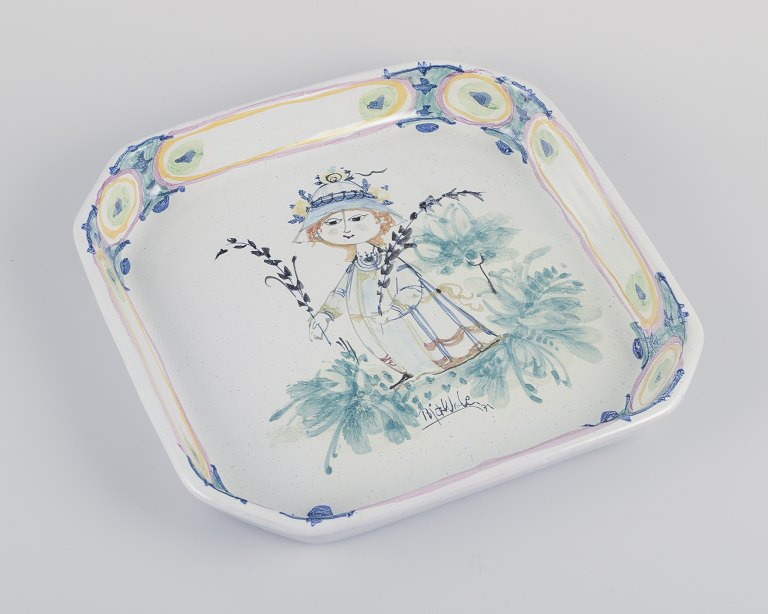 Bjørn Wiinblad for Det Blå Hus.Unique octagonal ceramic bowl/wall relief.