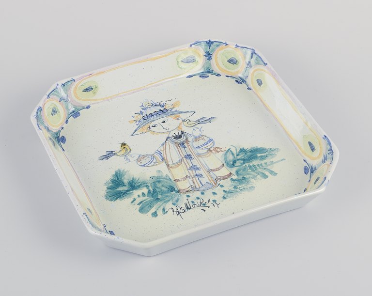 Bjørn Wiinblad for Det Blå Hus.Unique octagonal ceramic bowl/wall relief.