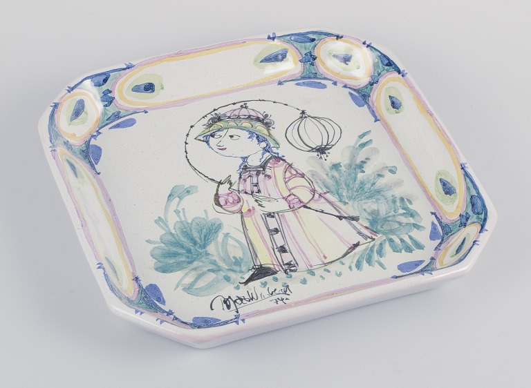 Bjørn Wiinblad for Det Blå Hus.Unique octagonal ceramic bowl/wall relief.