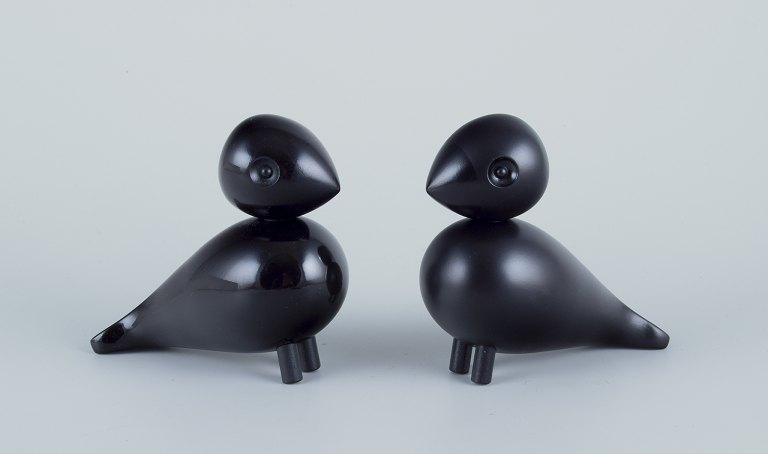 Kay Bojesen, Danish designer.Two wooden turtledoves. Hand-painted in black