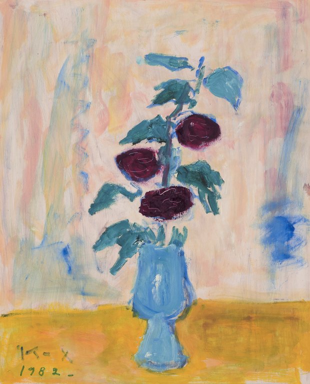 Karin Blix (1890–1989), Swedish artist.Oil on wood panel.Motif of flowers in a vase.