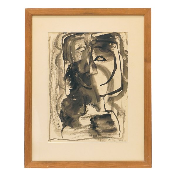 Mogens Andersen, 1916-2003, portrait. Mixed media, paper. Signed and dated 1952. 
Visible size: 40x29,5cm. With frame: 58x46cm