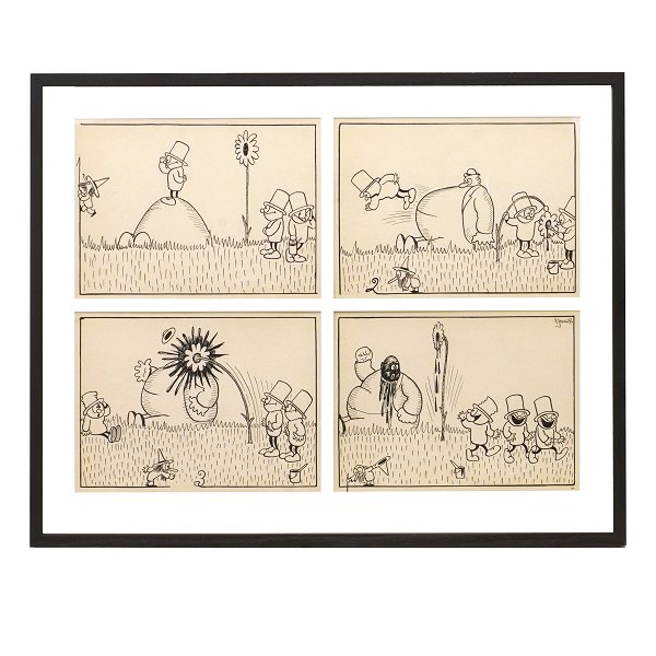 Robert Storm Petersen, 1882-1949. Four original drawings, ink & pencil, 1913-16. Size with frame: 52x65cm