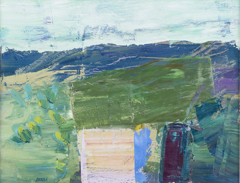 Lars Bertle, Svensk kunstner.
Olie på malerplade.
Abstrakt landskab fra Rhodos.