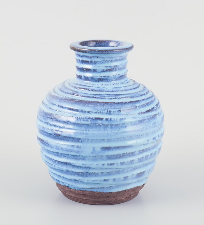 Höganäs, Sweden. Large Art Nouveau vase with two ceramic handles.