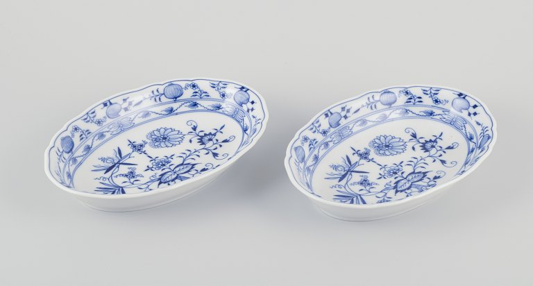 Meissen, Germany. Two oval Blue Onion pattern porcelain bowls.