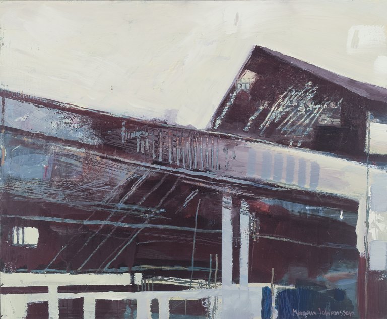 Morgan Johansson (f. 1966), svensk kunstner, olie på plade.
Eksteriør.