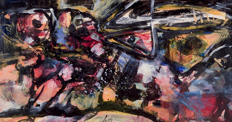 Knud Nielsen, Danish painter.
Oil on cardboard.
Abstract composition.