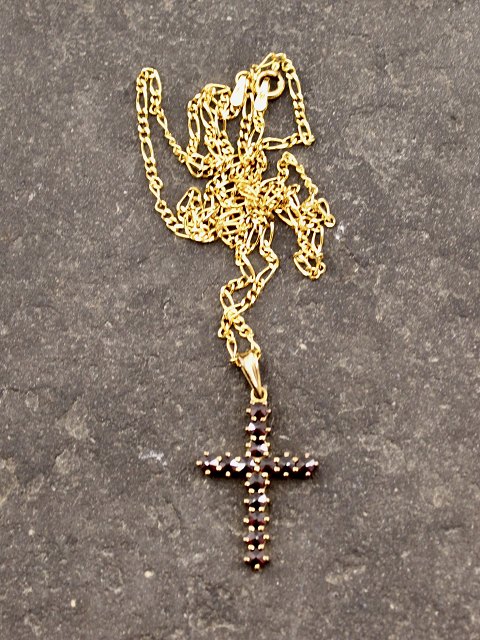 Gold-plated sterling silver cross with garnets