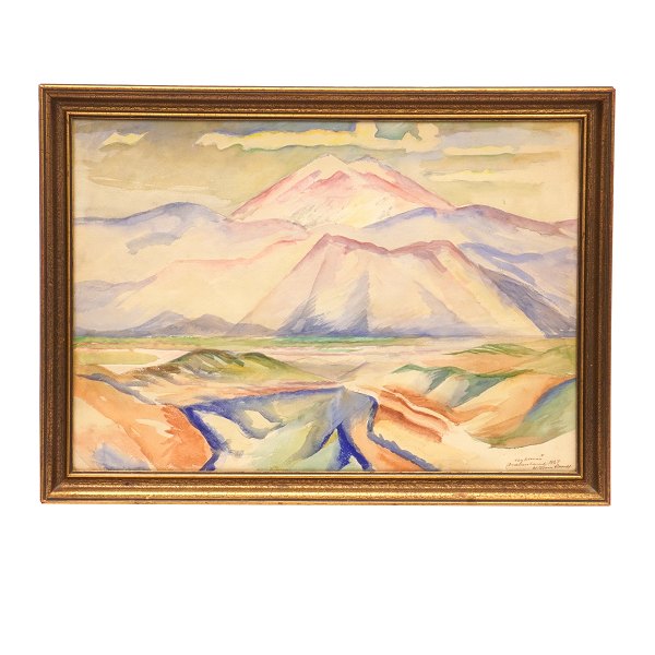 William Scharff akvarel. William Scharff, 1886-1959, akvarel. Motiv i form af 
græske bjergtinder. Signeret og dateret 1927. Lysmål: 34x48cm. Med ramme: 
40x55cm
