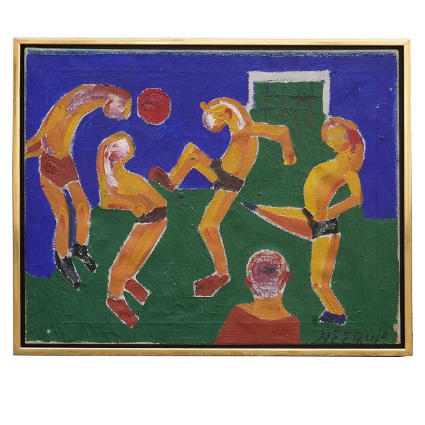 Henry Heerup, 1907-93, oil on canvas. Signed Heerup. Soccer players. Visible 
size: 57x70cm. With frame: 61x74cm
