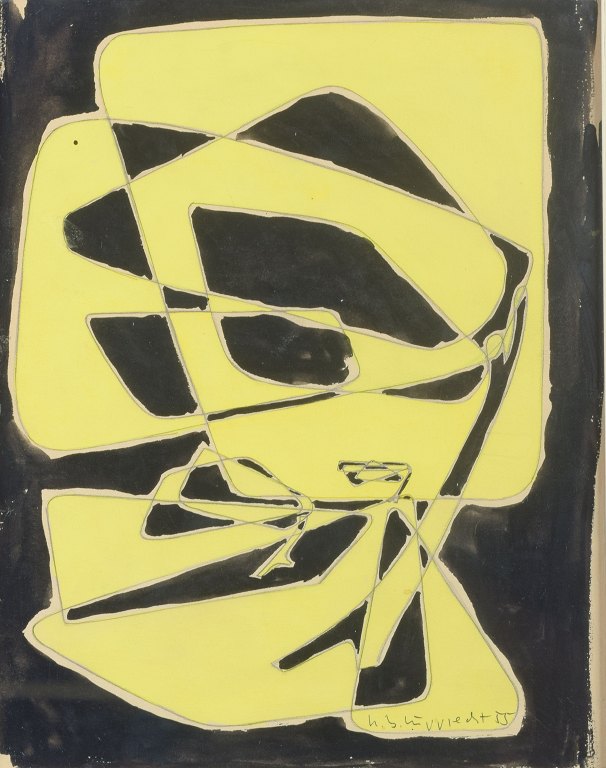 Ubekendt kunstner, Abstrakt kunstværk, 1955.
Mixed media på papir.