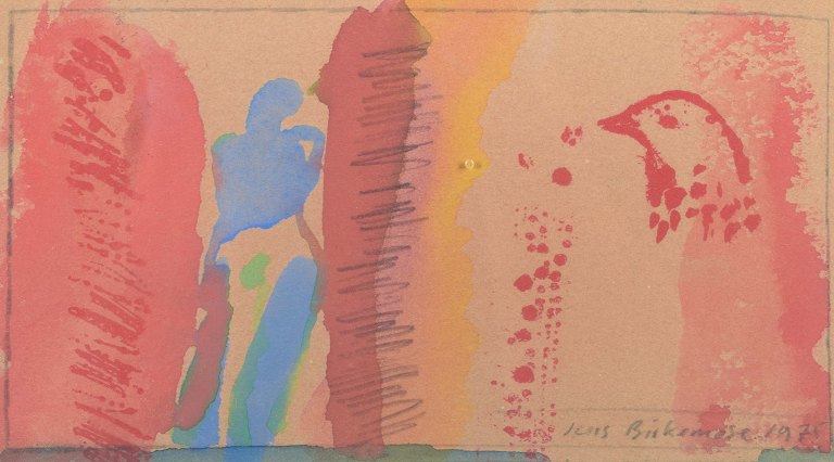 Jens Birkemose, Danmark.
Akvarel på papir med fuglemotiv, 1975.