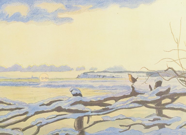 Johannes Larsen, Danmark.
"Decembermorgen", ca. 1908. Tryk.