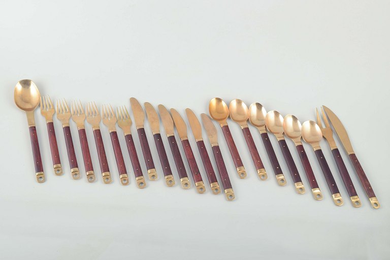 Brøste. 6-person dinner cutlery set in bronze and exotic wood, model 222.